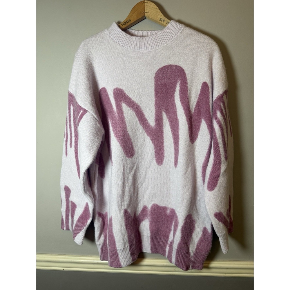 SHEIN Women Abstract Print Crew Neck Sweater Size Medium Color pink white